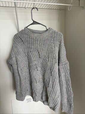 Light Gray Cable Knit Crewneck Sweater - Women